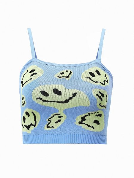 

cartoon pattern crop cami knit 575r#, White;black