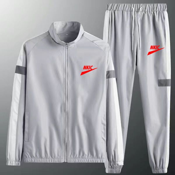 

fashion men brand logo tracksuit casual sports suit men's 2022 spring two pieces set mens sportswear plus size jacket pants suits, Gray
