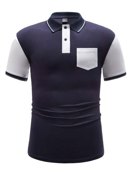 

men colorblock pocket patched polo shirt 23or#, White;black
