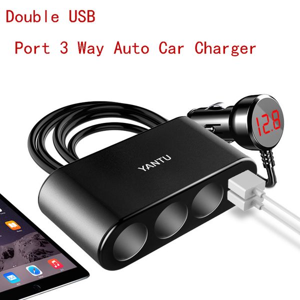 Double USB-порт 3 Way Auto Car Charger Splitter Adapter Adapter с кабельным DC 12-24V Новые автомобильные аксессуары