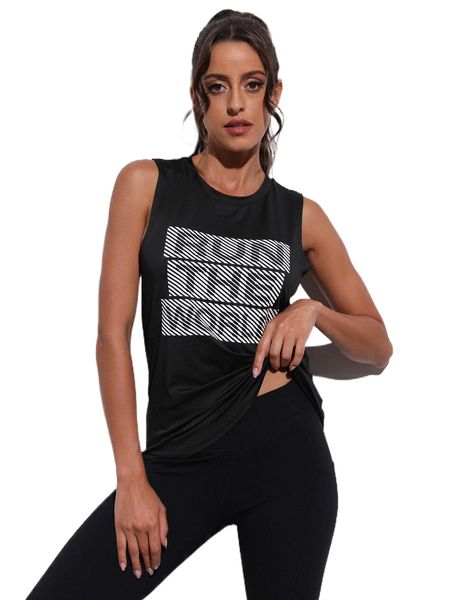 

striped & slogan graphic sports tank f23b#, Gray