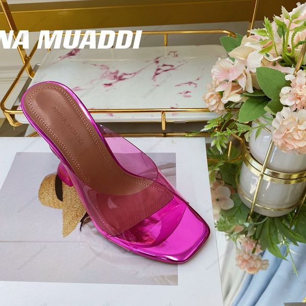 

luxury designer amina muaddi sandals new clear begum glass pvc crystal transparent slingback sandal heel pumps naima embellished rose red mu, Black