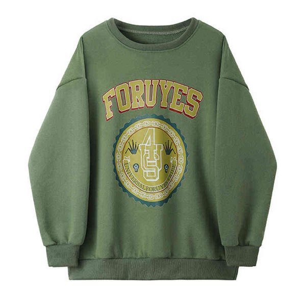 Nuovo maglione verde scuro Campus femminile Retro Autunno e inverno Plus Velluto Lettera Corona Stampa Girocollo Manica lunga Top Donna T220726