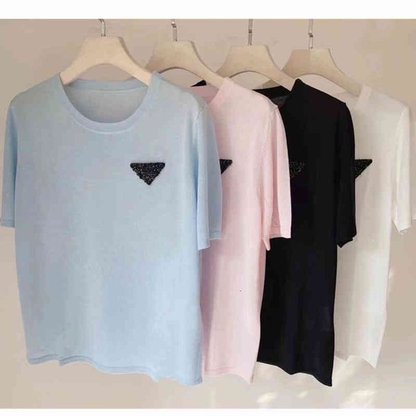 

women's knits tees comfortable quality summer nail bead thin mulberry silk sweater women's short sleeve t-shirt round neck top, White