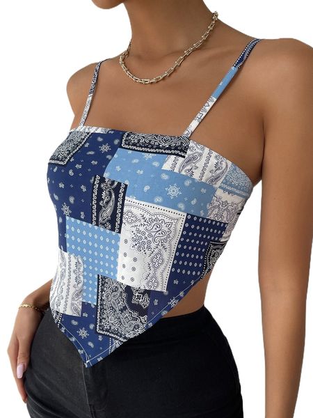 

paisley & patchwork tied backless z1rz#, White