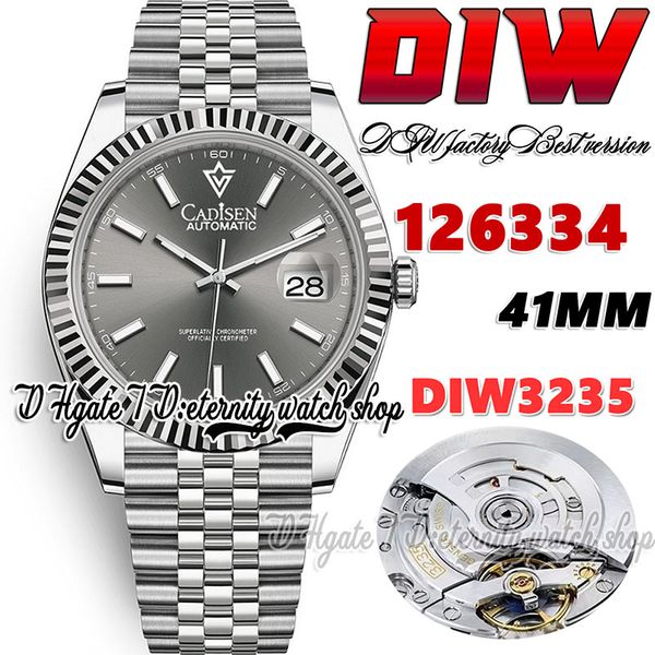 

diw diw126334 sa3235 automatic mens watch 41mm fluted bezel gray dial stick markers 904l jubileesteel bracelet with same serial warranty car, Slivery;brown