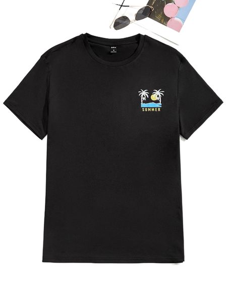 

men letter & palm tree print tee p8ic#, White;black