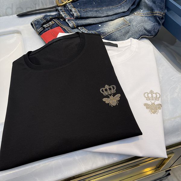 

men's t-shirts designer human quality t-shirt male little bee drill fashion light luxury brand trend xinjiang cotton ice silk 2fwl, White;black