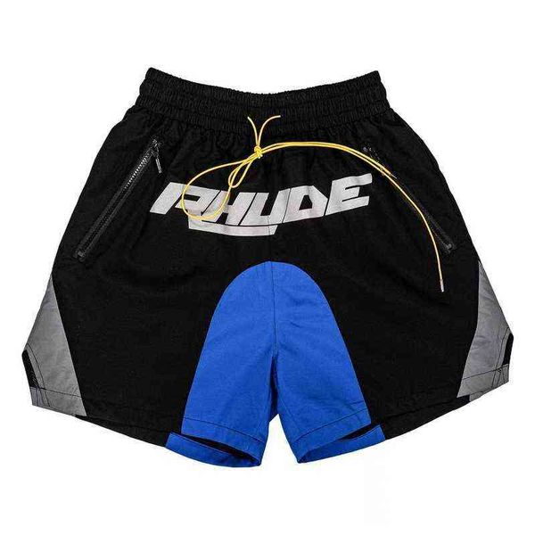 Shorts de designer de marca de moda 2022 Summer Rhude 3M Reflexive Ins Manager Rapper Mesmo bloqueio de cores Os shorts impressos 001