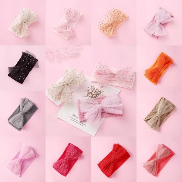 

princess organza lace bow nylon headband lace knotbow turban head wraps for girls kids headwear hair accessories, Slivery;white
