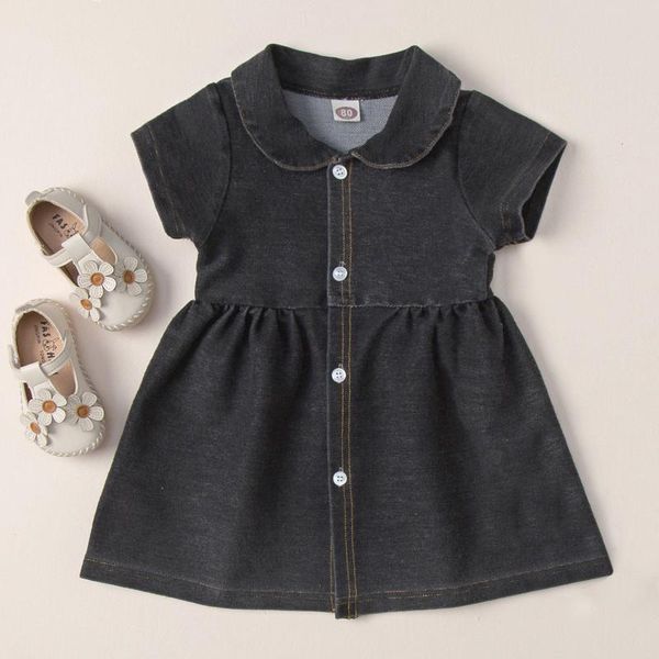 Mädchen Kleider 6M-3Y Sommer Kleines Mädchen Denim Kleid Kurzarm Weiche A-linie Nette Mädchen Jean Jumper Kinder Kleidung Plain Enfants RobeGirl'