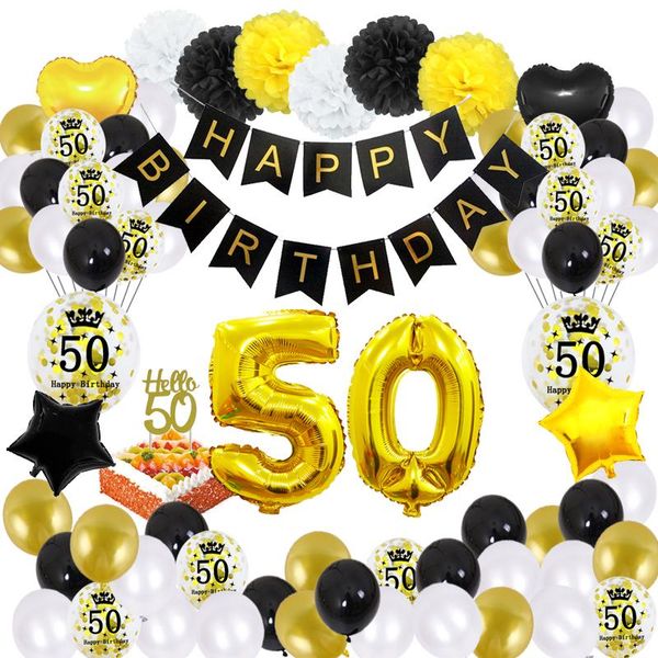 Party-Dekoration, 50. Geburtstag, Dekorationen für Frauen, Männer, Erwachsene, Set 50 Jahre alt, Happy Banner, Jubiläumszubehör, Party-Dekoration, Party