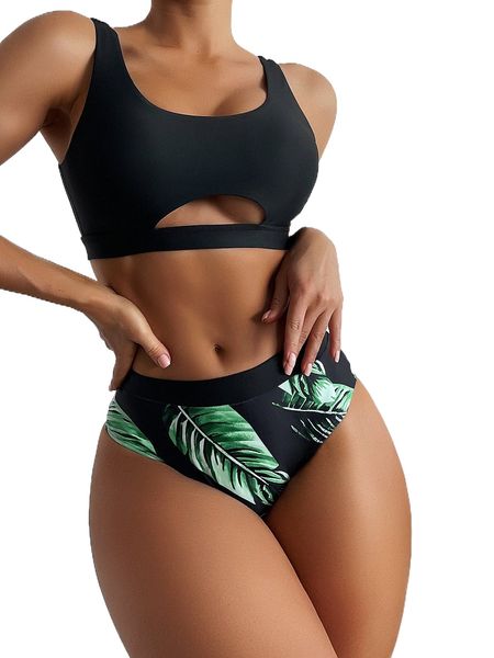 

leaf print bikini swimsuit v5yu#, White;black