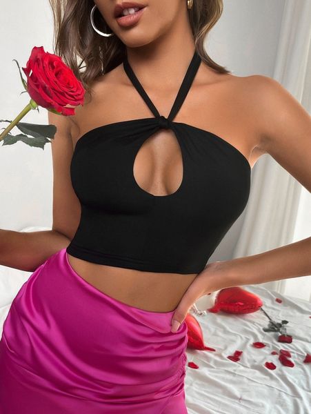 

backless cut out crop halter f84l#, White