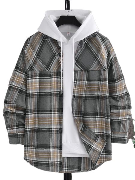 

men 1pc plaid button front drop shoulder coat d7zp#, Black;brown