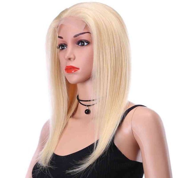 

2022 brazilian 100% virgin cuticle remy aligned lace human hair wig half hand tied wig #613 blonde 12 to 26 inch, Golden;white