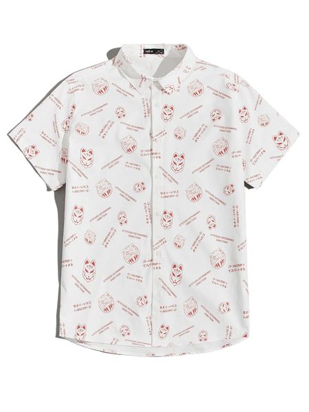

men slogan & cartoon graphic shirt 02j8#, White;black