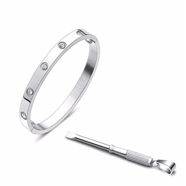 

titanium steel love bracelets silver rose gold bangles women men screw screwdriver bracelet couple jewelry with box set shipp203b, Black
