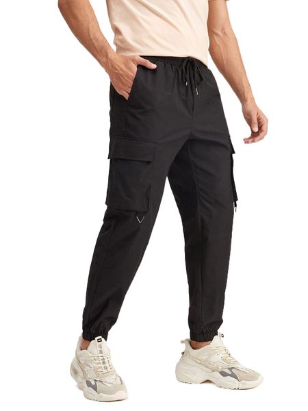 

men drawstring waist cargo pants a5ei#, Black