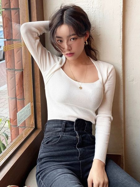 

dazy solid 2 in 1 sweater k0bh#, White;black