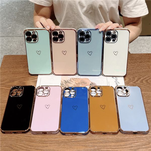 Quadrado galvanoplastia amor coração casos de telefone para iphone 15 14 13 12 11 pro max mini x xr xs se 7 8 plus à prova de choque capa traseira moda