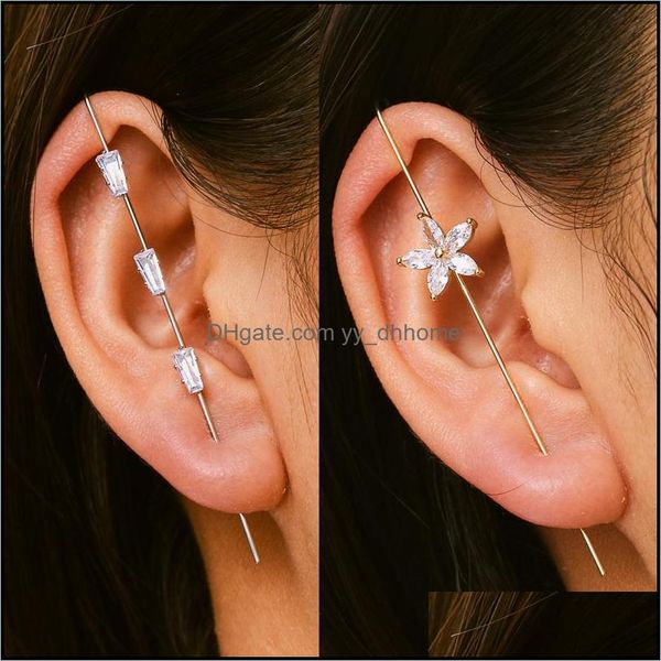 

other earrings jewelry vintage crystal climber for women gold chain stud earring ear hook cuff q604fz drop delivery 2 dhzpa, Golden;silver