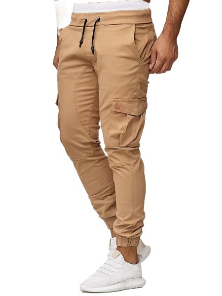 

men side pocket drawstring waist cargo pants o4np#, Black