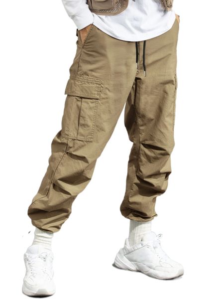 

men utility pocket drawstring waist pants j1rw#, Black