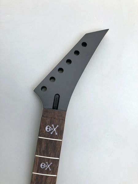 

maple guitar neck 24fret 25.5inch black paint rosewood fretboard skull inlay#j20
