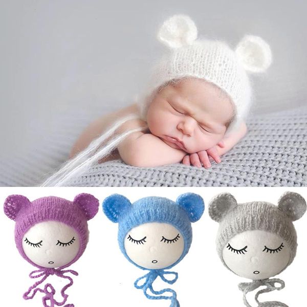 

newborn mohair ear bear hat bonnet baby infant pgraphy props cap gorro bebe handmade knitted hats p accessories, Yellow