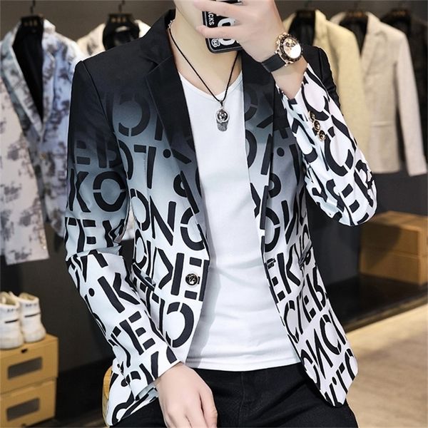 

men's blazer fashion autumn winter clothing male suit jacket letter printing casual slim fit fancy party singer blazzer coat 220425, White;black