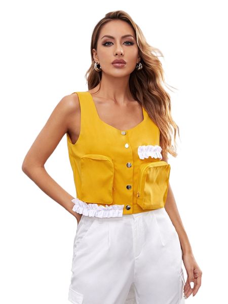 

x ginestra frill trim button front pocket tank e92p#, White