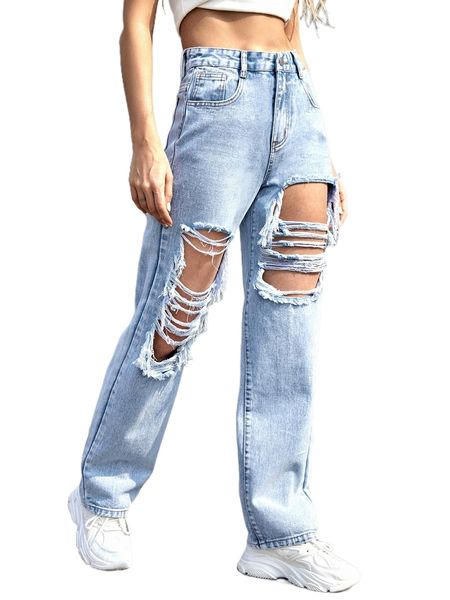 

x anitta high waisted ripped cutout straight leg jeans r0wv#, Blue