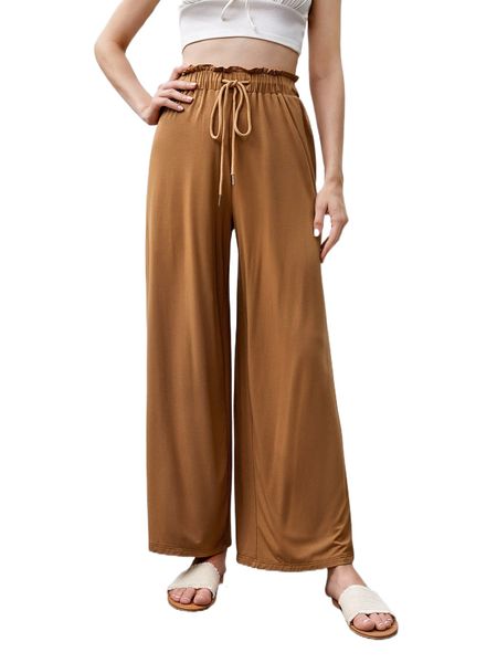 

paperbag waist drawstring wide leg pants p8hc#, Black;white