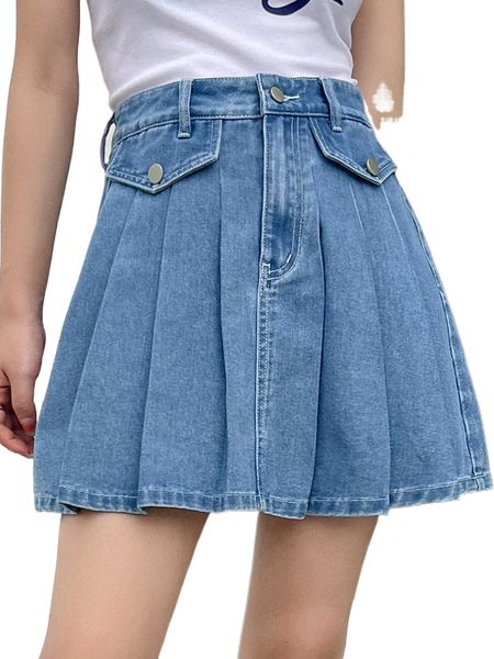 

dazy high waist pleated denim skirt d5hv#, Black