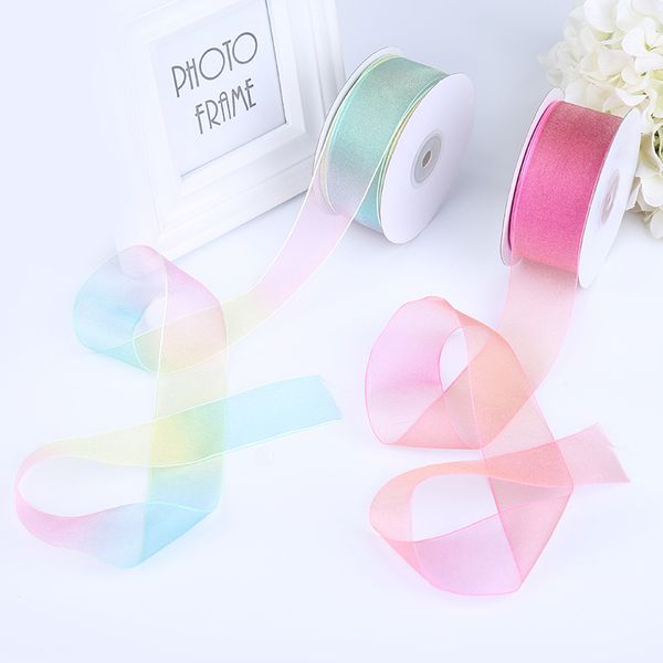 40mm Pretty Gradient Rainbow Organza Ribbon 50 Yards Confezione regalo decorativa Artigianato di nozze Confezione regalo di Natale Materiale fai da te 201203