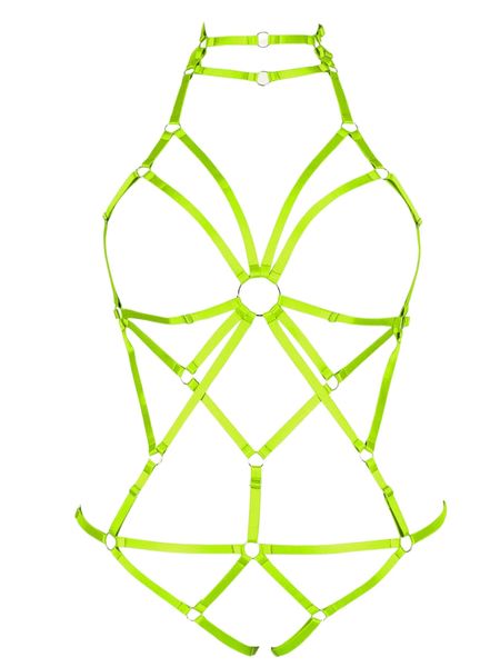 

plus ring linked harness bodysuit t8ba#, Black;white