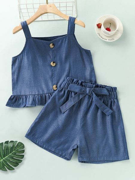 

girls peplum cami & paperbag waist bow front shorts she, White