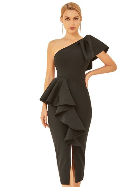 

adyce one shoulder exaggerated ruffle bandage prom dress p0q2#, Black;gray