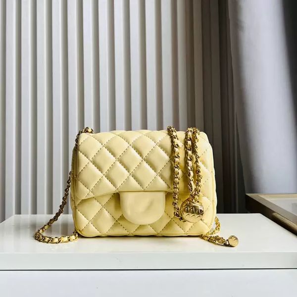 

ladies classic mini flap metal ball bag square candy color quilted plaid weave chain adjustable strap gold hardware crossbody bag luxury des