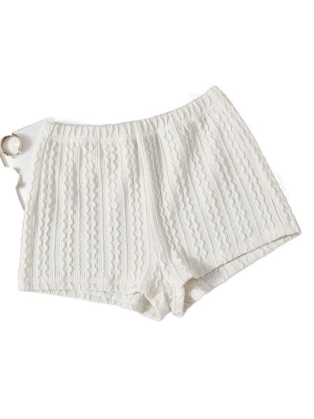 

elastic waist solid textured shorts m9uc#, White;black