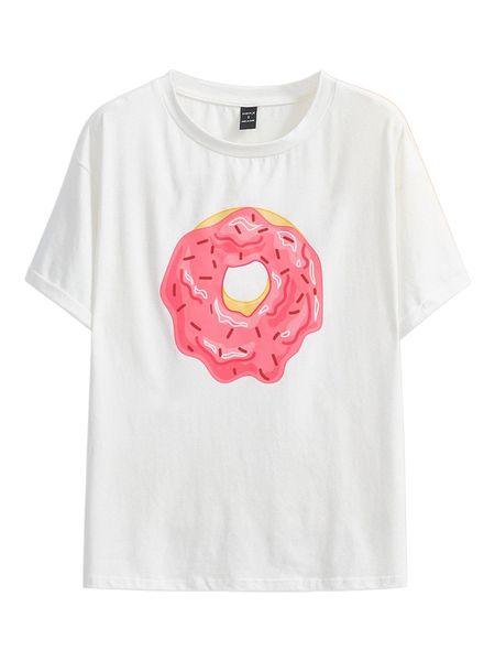 

x flacart donut print drop shoulder tee m2w6#, White