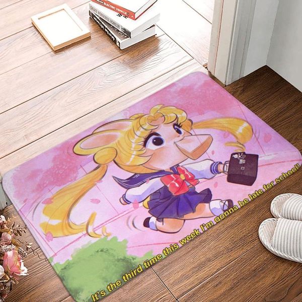 Tappeti Moon Girl Bellissimo zerbino da bagno moderno in poliestere ingresso casa tappetino anime giapponese assorbente tappeto da pavimento porta da bagno