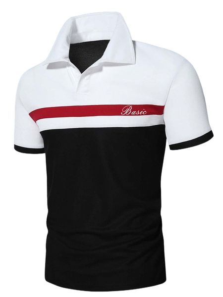 

men letter graphic colorblock polo shirt 26iz#, White;black