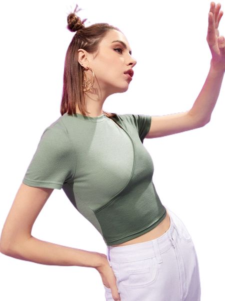 

x revive two tone cut out crop tee k9az#, White