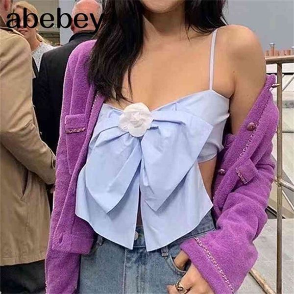 

spring fashion women clothes bow flower strapless bust t-shirt summer beach clothing wk32305m 210325, White