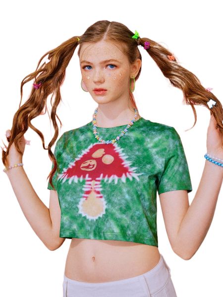 

romwe y2k revival tie dye mushroom print tee k0ln#, White