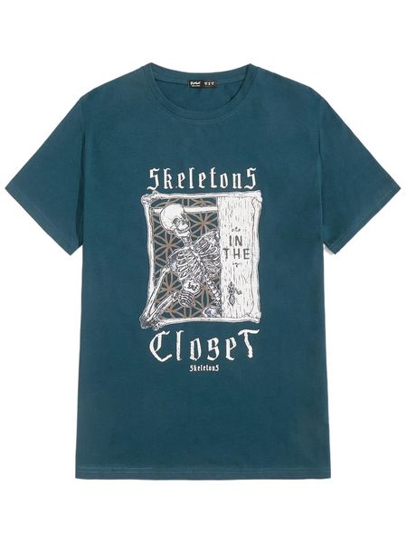 

romwe guys letter skeleton graphic tee h0wo#, White;black