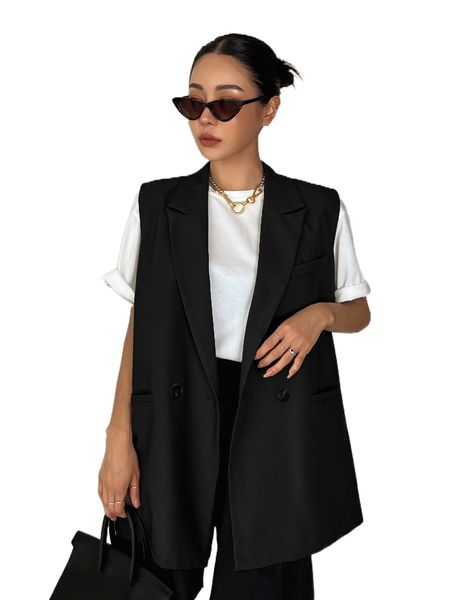 

dazy double button double pocket vest blazer y6ic#, White
