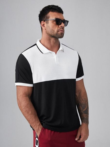 

extended sizes men two tone polo shirt n4gh#, White;black